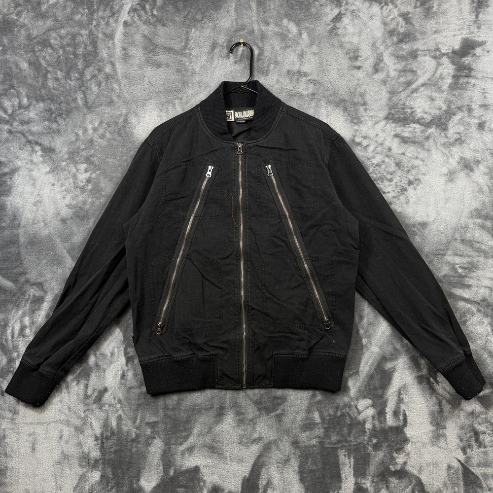Social Collision Bomber Jacket Mens Medium Black Multi-Zipper Punk Streetwear
